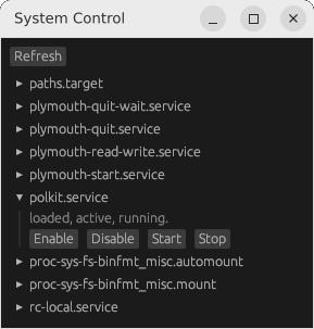 Screenshot of System Control